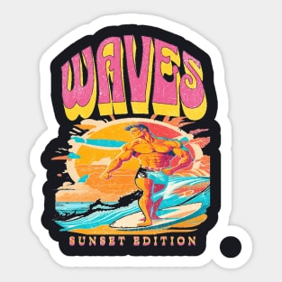 Waves, Hello Summer Funny Surfer Riding Surf Surfing Lover Gifts Sticker